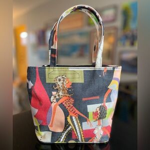 NICC Walking Ladies Print Beaded Small Tote Shoulder Bag in great condition!